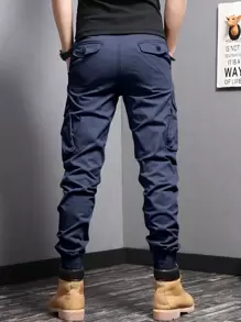 Manfinity Homme Quần dài nam trơn màu thường ngày, phù hợp cho mùa hè, quần túi hộp, mùa thu - Xanh đậm - Xem 2
