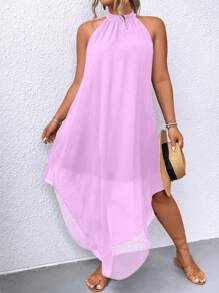 SHEIN Clasi Robe longue femme à col ras-du-cou asymétrique avec ourlet unicolore