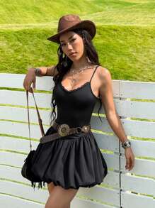 SHEIN EZwear Women Lace Trim Mini Dress, Minimalist Fashion, Suitable For Summer - Black - View 3