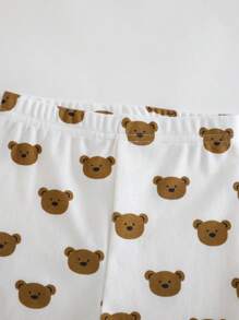 Cozy Pixies 男婴舒适睡衣套装：卡通熊印花柔软针织圆领短袖上衣配松紧腰短裤，2 件