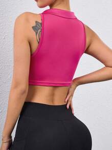 SHEIN Sovereign Charm Top corto de mujer con cuello en V ajustado de unicolor para actividades - Rosa Fucsia - Ver 2