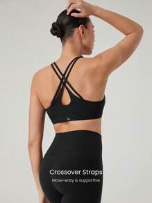 GLOWMODE Áo ngực hở lưng cổ chữ V sâu FeatherFit™, dây đeo rộng, tác động thấp, tập yoga, pilates, mặc thường ngày, có thể tháo rời cúp ngực - màu đen - Xem 2