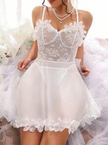 2 Pieces Wedding Romantic Lace Sling Dress - White - View 3