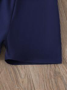 SHEIN 2件套男童条纹短袖单排扣衬衫和短裤套装 - 寶藍色 - 查看 4