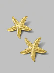 Ontre 时尚夸张的金色星星耳环，适合度假 - 金色 - 查看 2
