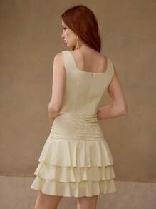 MOTF STUDIO 褶饰连衣裙 - 杏色 - 查看 3