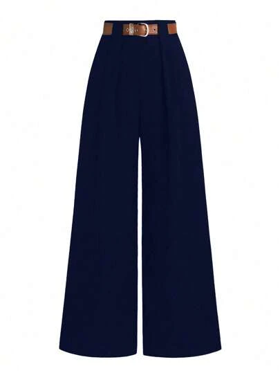 SHEIN LUNE 大码女式简约通勤宽腿宽松长裤