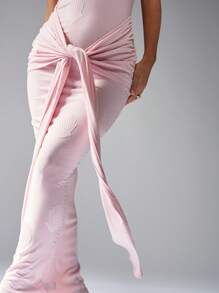 MISSGUIDED 提花扭纹胸围系带腰部抹胸长连衣裙