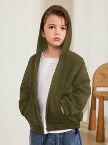 SHEIN Leap Crew 2pcs/Set Young Boys Casual Cute Daily Comfortable Simple Knit Warm Hooded Long Sleeve, Suitable For Travel, School, Casual Gathering, Autumn/Winter - Dark Grey - View 10