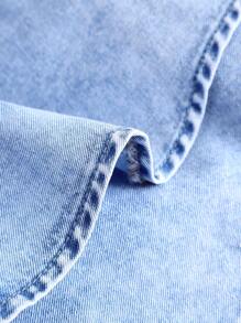 SHEIN Dziewczyny na lato Jednolity kolor Lekkie pranie Plisowana talia Wiązanie Podwójna warstwa Falbana na dole Bez ramiączek Elegancka sukienka dżinsowa z falbaniastymi krawędziami, Dziewczyny Lato Plaża Boho Wakacje Koncert Rave Stroje - Jasny jeans - Zobacz 4