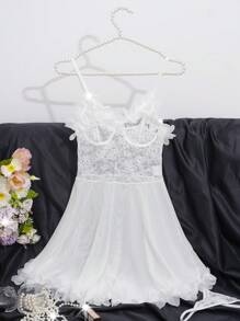 2 Pieces Wedding Romantic Lace Sling Dress - White - View 6
