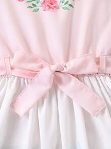 Young Girl's Animal Print Sleeveless Casual Vacation Dress - Pink - View 5