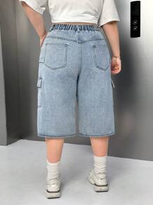 SHEIN EZwear Pantalones vaqueros holgados y de pierna ancha con bolsillo de carga para mujer de talla grande