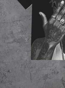 Manfinity Roghcode 街头风格人物印花圆领短袖男士 T 恤