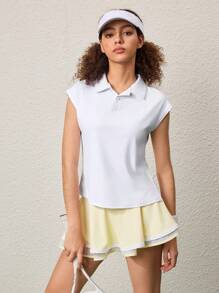 CourtClass Women's White Sleeveless Sports Polo Shirt For Yoga, Tennis Training