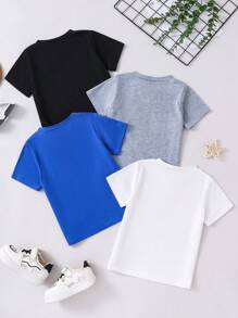 Young Boy Casual Simple Pattern Short Sleeve Round Neck T-Shirt, Suitable For Summer - Multicolor - View 2
