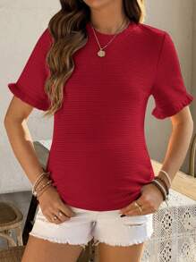 SHEIN Maternity Casual Simple Solid Color Short Sleeve T-Shirt - Red - View 4