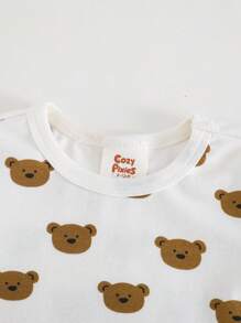 Cozy Pixies 男婴舒适睡衣套装：卡通熊印花柔软针织圆领短袖上衣配松紧腰短裤，2 件