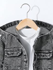 SHEIN Conjunto de 2 piezas de niños pequeños con top con capucha informal y pantalones vaqueros rectos de cargo