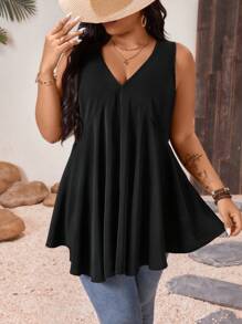 SHEIN LUNE Women's Summer Solid Color Vacation Bohemian Style Sleeveless Top