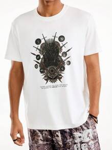 Game of Thrones X SHEIN Men's Graphic Print Round Neck Casual Short Sleeve T-Shirt - White - View 6