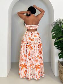 Slaydiva Plus Size Women Holiday Hollow Out Waist Floral Print Strapless Dress