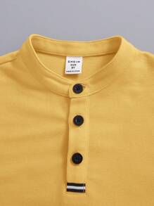 SHEIN 適合青少年男孩的舒適休閒短袖polo恤 - 黃色 - 查看 5