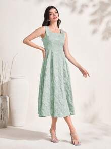 Modelyn 花卉拉链后背方领连衣裙超长款女士装长款晚礼服 - 薄荷綠 - 查看 5