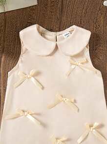 Elladie kids 女婴蝴蝶结连衣裙，无袖A字裙，翻领设计，舒适时尚，适合正式场合或婚礼穿着，优雅、甜美、可爱、时尚。 - 香檳色 - 查看 6