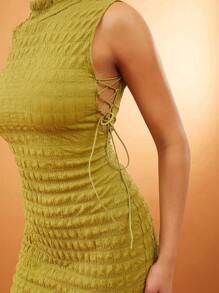 SHEIN Unity Vestido de verano de cuello alto sin mangas con textura, para eventos especiales, como el Día de San Patricio, bodas, fiestas, ocasiones especiales y festivales musicales para mujer