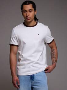 Musero Camiseta ajustada con ribete de contraste "M" para primavera y verano - Blanco - Ver 1