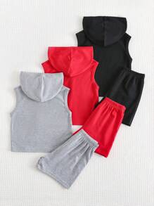 Cozy Pixies 6pcs Set Baby Boy Letter Print Soft Knit Sleeveless Crew Neck Pullover Top And Elastic Waist Shorts
