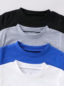 Young Boy Casual Simple Pattern Short Sleeve Round Neck T-Shirt, Suitable For Summer - Multicolor - View 4