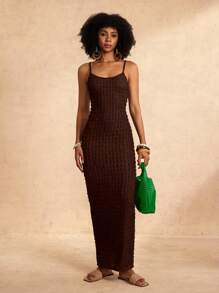 Zivah Solid Texture Bodycon Backless Cami Dress - Coffee Brown - View 1