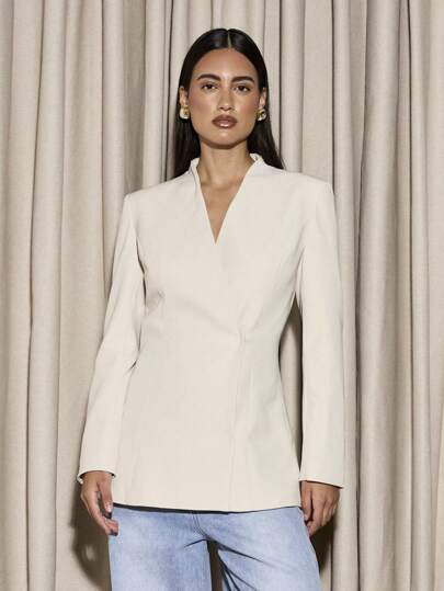 AiiRZ Professional Wrap Blazer Double Breasted Office Workwear Business Suit Jacket Tailored Fit Interview Career Formal Chic Wedding Guest Attire Spring Fall