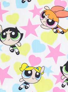 THE POWERPUFF GIRLS X SHEIN Young Girl Cartoon Love Star Print Cute And Lively Casual Short-Sleeved T-Shirt - Multicolor - View 4
