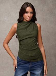 SHEIN BAE 女士褶皱纯色吊带背心，春夏度假海滩