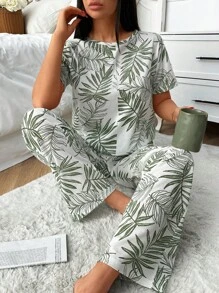RueChic Conjunto de pijama feminino de algodão com 2 peças e detalhes florais
