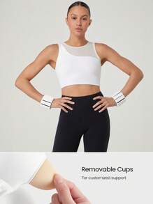 GLOWMODE Powersculpt™ Cutout Back Mesh Tank Top High Impact Workout Running Training Gym Removable Cups - White - View 4
