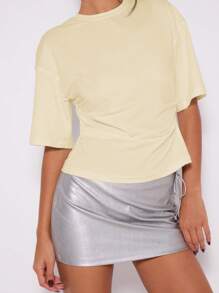 MUSERA Cinched Waist Ruched T-Shirt Casual Summer Spring Airport Holiday Fall Back To School
