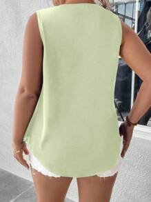 SHEIN LUNE Plus Size Women V-Neck Sleeveless Ruffle Casual Shirt - Green - View 2