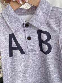 2 件装男婴可爱英文字母印花短袖 T 恤和短裤套装，Polo 领，方便穿着，绅士休闲，适合室内和室外玩耍 - 彩色 - 查看 9