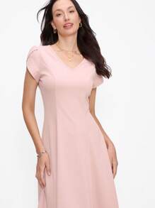 EMERY ROSE Gardenwed 女士 V 领鸡尾酒会礼服女士晚礼服短袖摇滚礼服节女士婚礼宾客礼服工作服