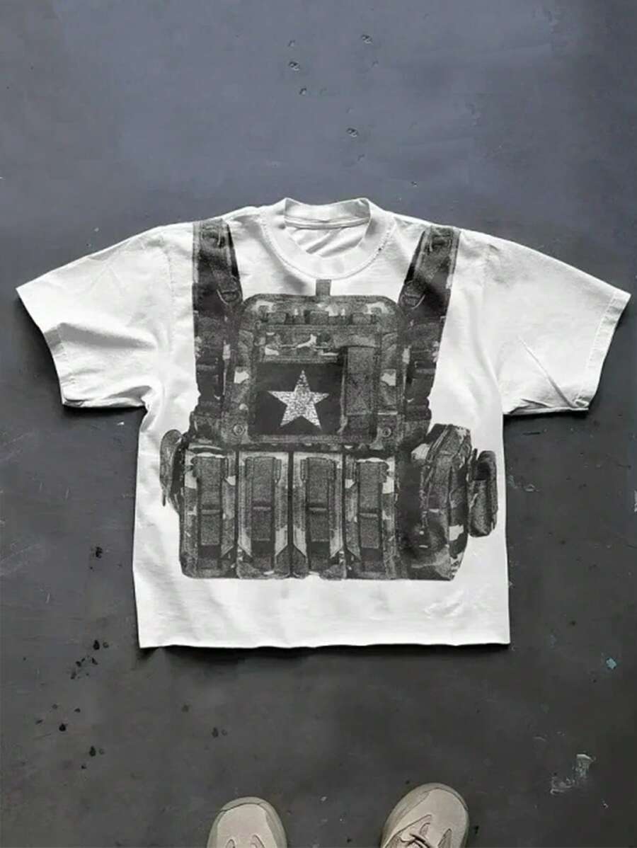 Manfinity Dauomo Casual Military Print Round Neck Men's Short Sleeve T-Shirt