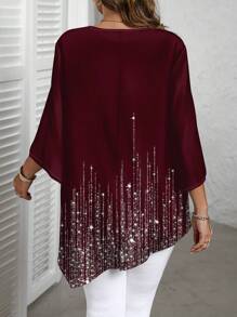 EMERY ROSE Camicia oversize minimal con decorazione glitterata a motivo stellato, adatta per la primavera