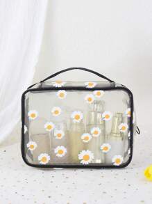 雏菊印花透明网眼大容量化妆包