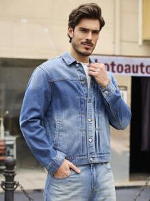 Manfinity Homme Men's Denim Set Include Long Sleeve Jacket And Trousers, Minimalist And Fashionable, Suitable For Summer - Light Wash - View 5