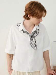 Manfinity VCAY Áo sơ mi nam tay ngắn màu trắng thường ngày có bo gấu tay, dáng vừa vặn - trắng - Xem 4