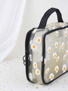 雏菊印花透明网眼大容量化妆包