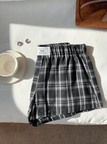Comfortcana Women's Casual Plaid Elastic Waist Shorts, Summer - Black and White - View 5